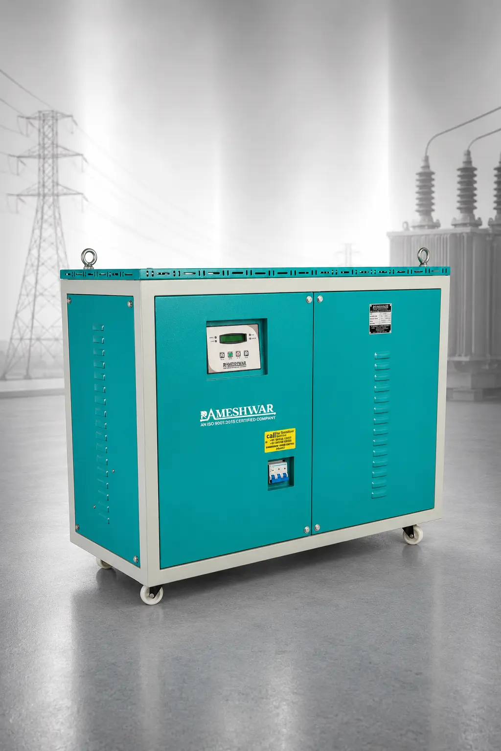 Three Phase Servo Voltage Stabilizer manufactured in India for factories, industries, and commercial facilities.
